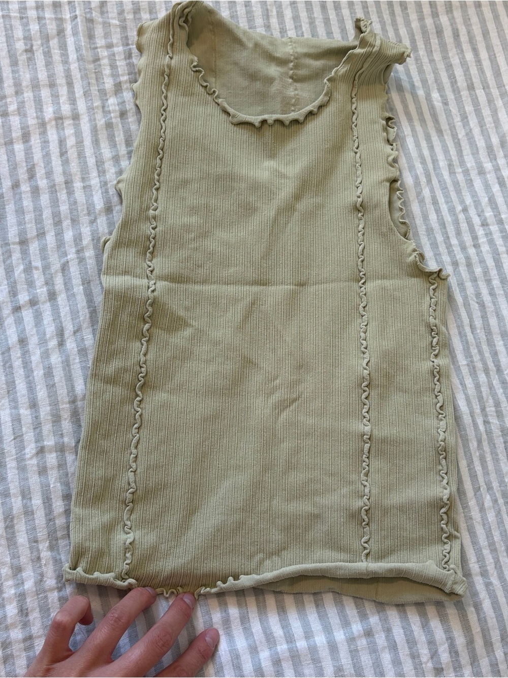 FP Movement by Free People Sage Green Ruffle Trim Ribbed Tank Top